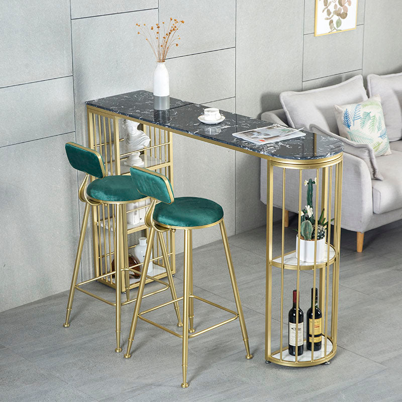 Marble Indoor Glam Bar Dining Table Gold Iron Double Pedestal Bistro Table with Shelve