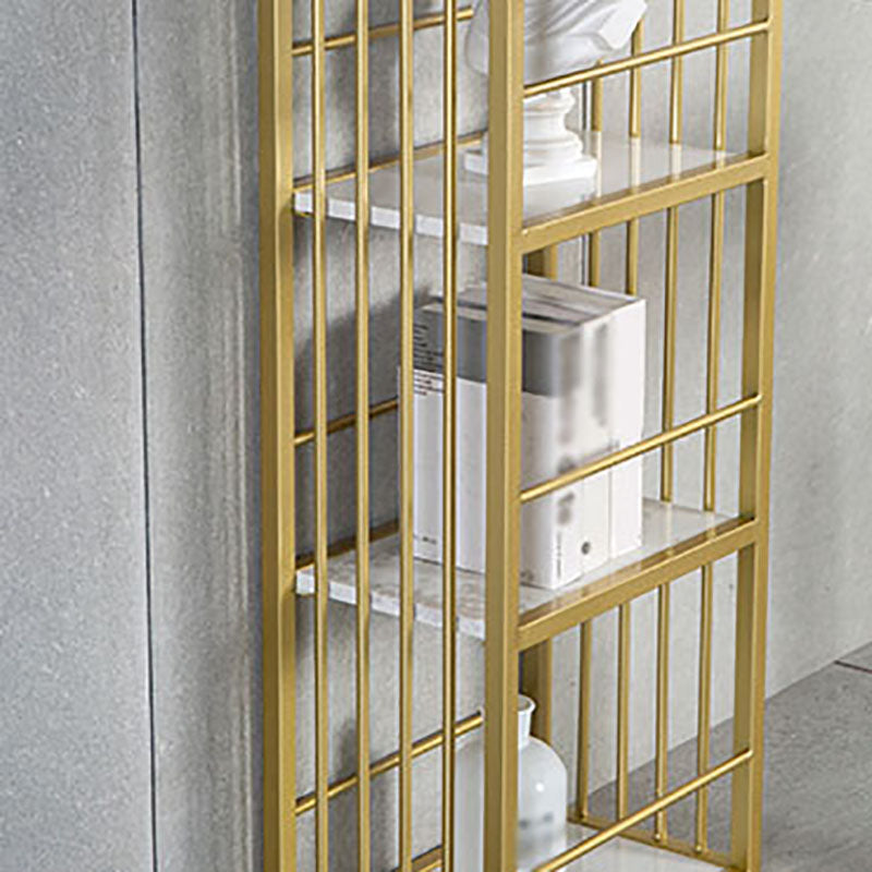 Marble Indoor Glam Bar Dining Table Gold Iron Double Pedestal Bistro Table with Shelve