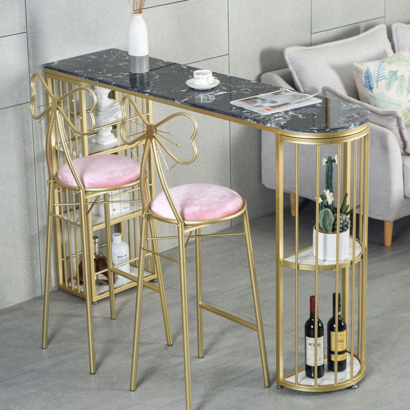 Marble Indoor Glam Bar Dining Table Gold Iron Double Pedestal Bistro Table with Shelve