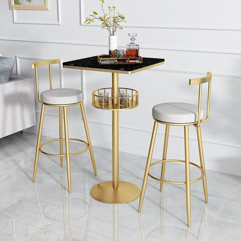 Marble Indoor Glam Bar Dining Table Iron Bistro Table with Single Pedestal