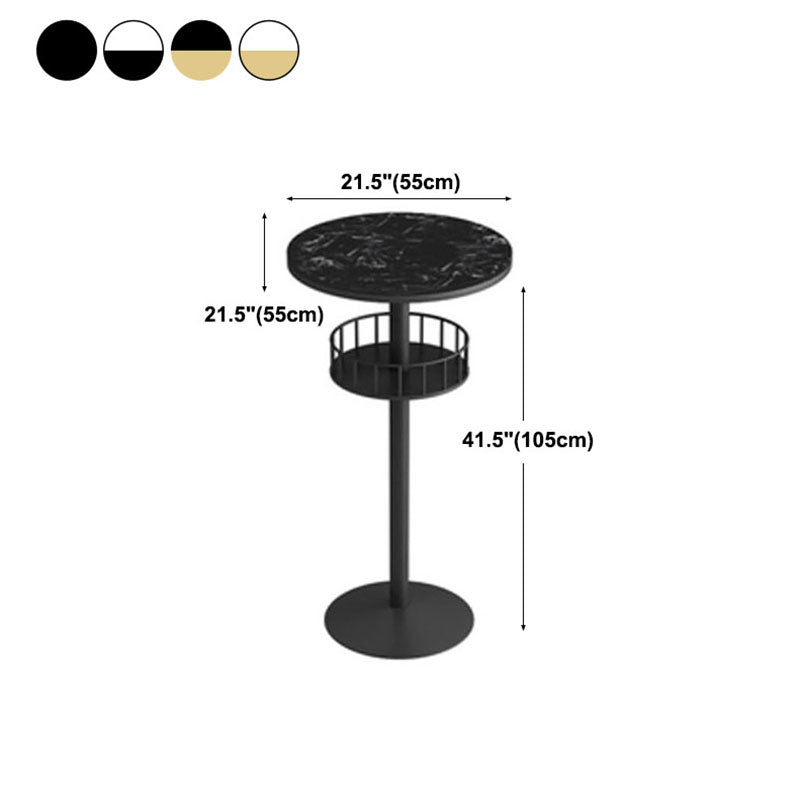 Marble Indoor Glam Bar Dining Table Iron Bistro Table with Single Pedestal