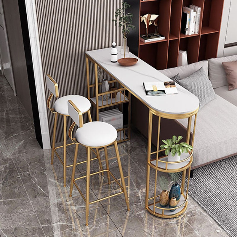 Glam Style Cocktail Bar Table 42-inch Height Metal Base Bar Storage Table