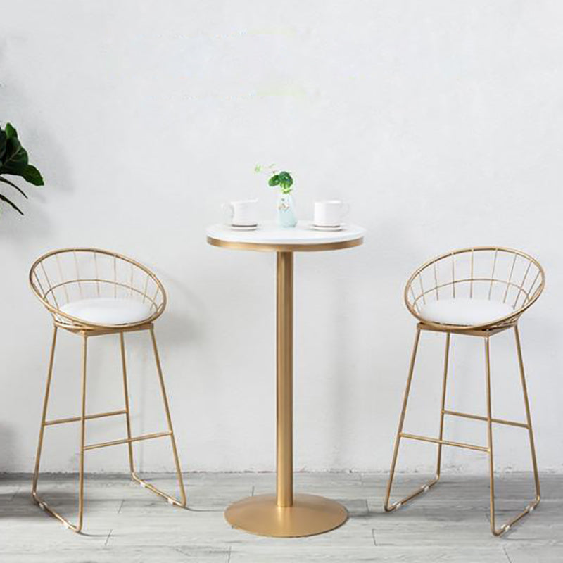 Industrial Gold Bar Table 21.6"W Round Top White Wood Bistro Table for Breakroom