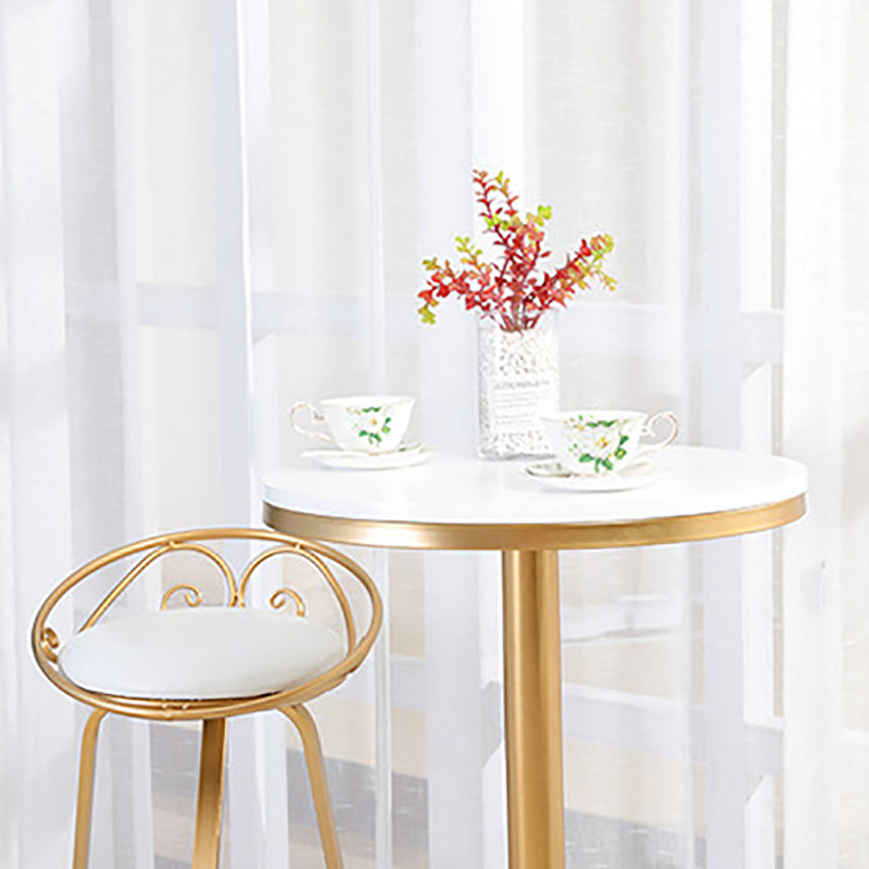 Industrial Gold Bar Table 21.6"W Round Top White Wood Bistro Table for Breakroom