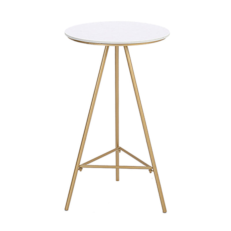 Glam Style Gold Iron Bar Table Round Top Marble Indoor Bistro Table - 23.6"W x 41.3"H