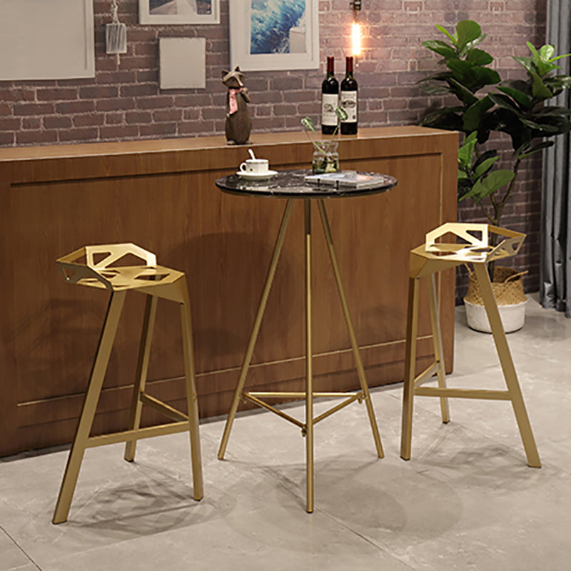 Glam Style Gold Iron Bar Table Round Top Marble Indoor Bistro Table - 23.6"W x 41.3"H