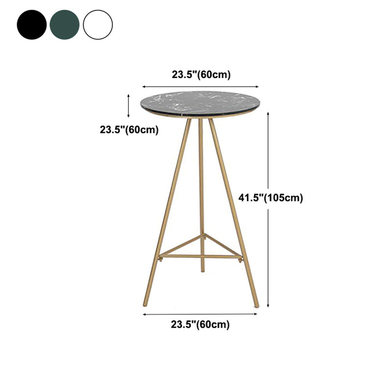 Glam Style Gold Iron Bar Table Round Top Marble Indoor Bistro Table - 23.6"W x 41.3"H