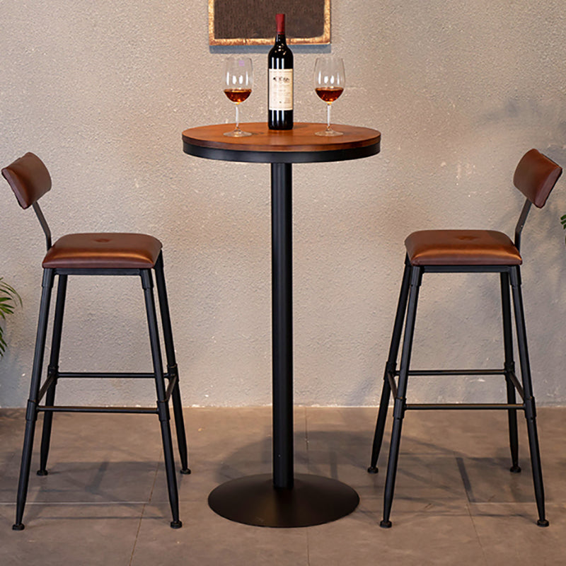 Tabla de barra de hierro negro industrial 21.6 "W Tapa de bistro de madera marrón redonda para cafetería