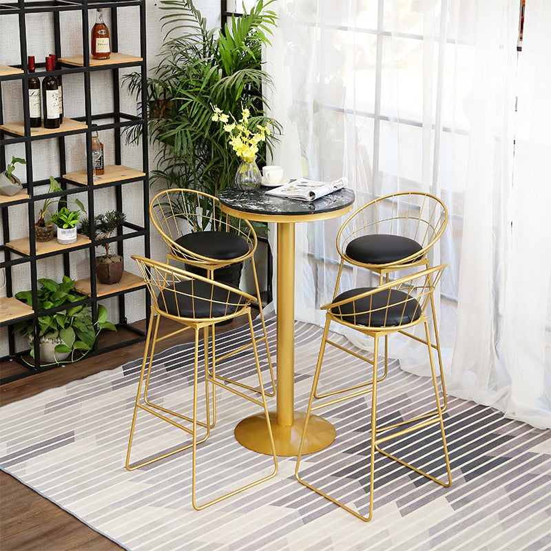 Glam Gold Iron Bar Table 21.6"W Round Top Marble Bistro Table for Breakroom