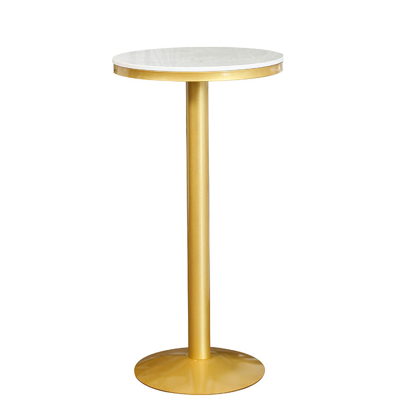 Glam Gold Iron Bar Table 21.6"W Round Top Marble Bistro Table for Breakroom