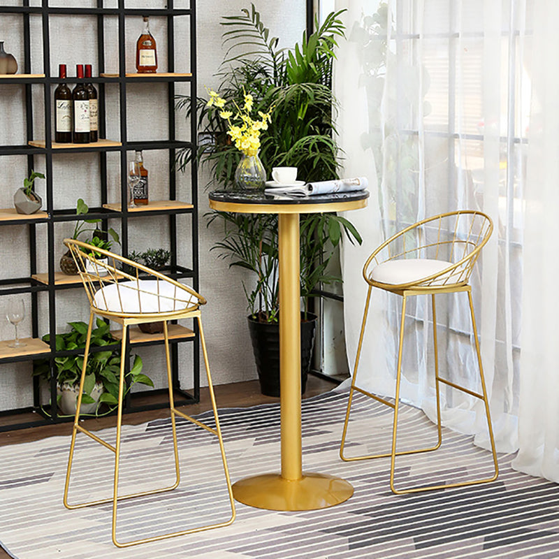 Glam Gold Iron Bar Table 21.6"W Round Top Marble Bistro Table for Breakroom