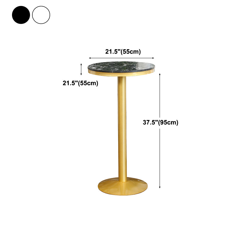 Glam Gold Iron Bar Table 21.6"W Round Top Marble Bistro Table for Breakroom
