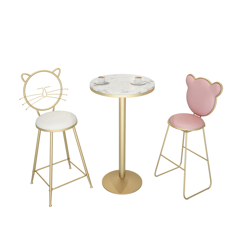 Glam Gold Metal Bar Table 21.6"W Top Marble Bistro Table for Breakroom