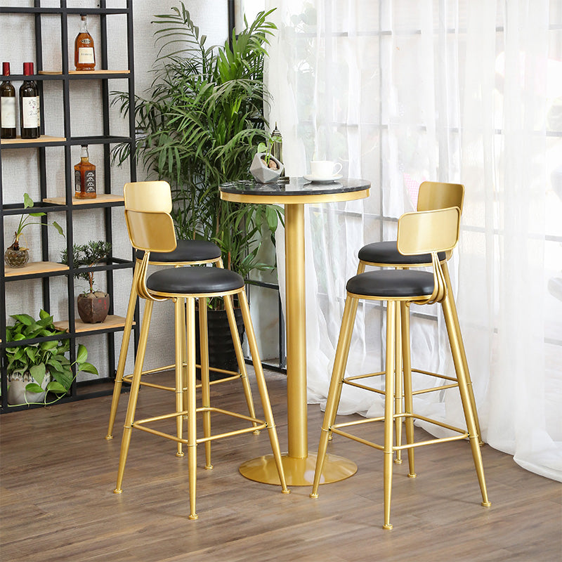 Glam Gold Metal Bar Table 21.6"W Round Top Marble Bistro Table for Breakroom