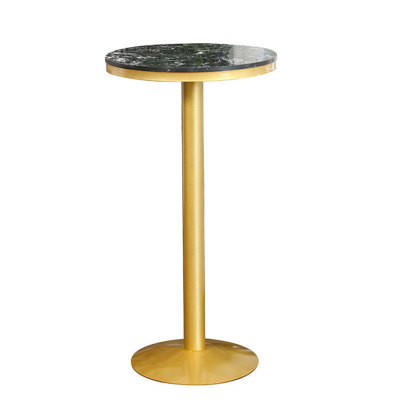 Glam Gold Metal Bar Table 21.6"W Round Top Marble Bistro Table for Breakroom