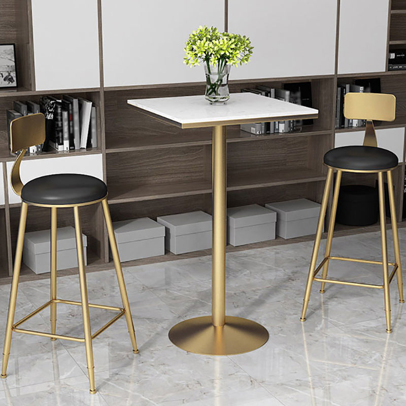 Glam Style Gold Metal Bar Table 21.6"W Top Marble Indoor Bistro Table