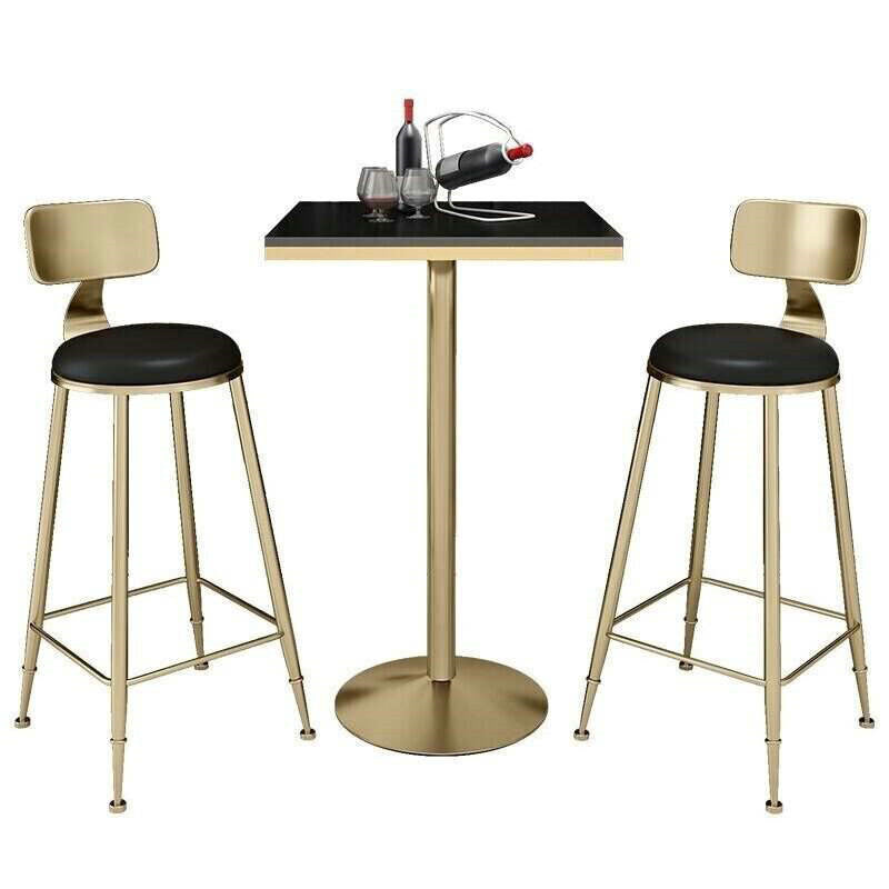 Glam Style Gold Metal Bar Table 21.6"W Top Marble Indoor Bistro Table