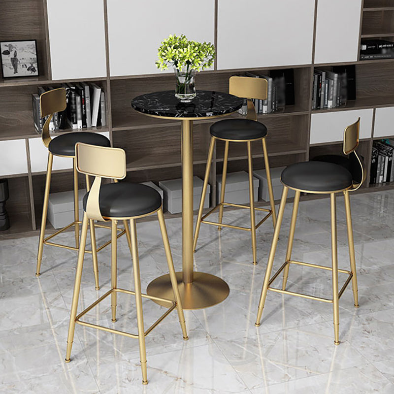 Glam Style Gold Metal Bar Table 21.6"W Top Marble Indoor Bistro Table