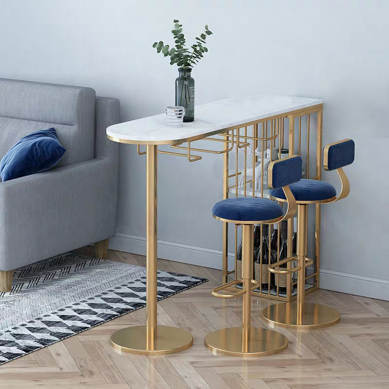 Glam Style 41.3"H Bar Table Marble White Top Specialty Bistro Table in Gold