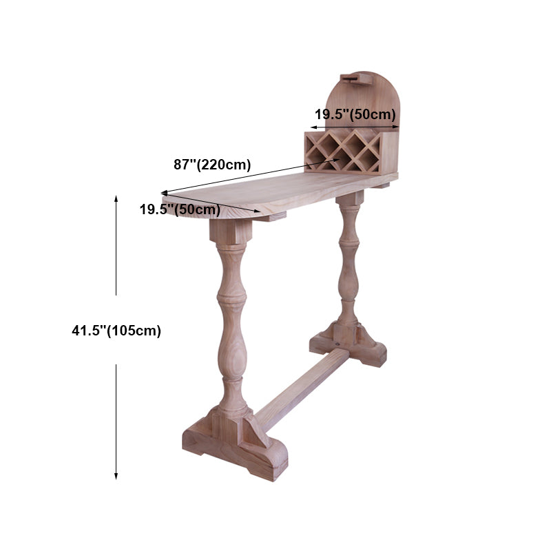 Modern Trestle Wood Bar Wine Table Wine Rack Bar Height Cocktail Table in Natural