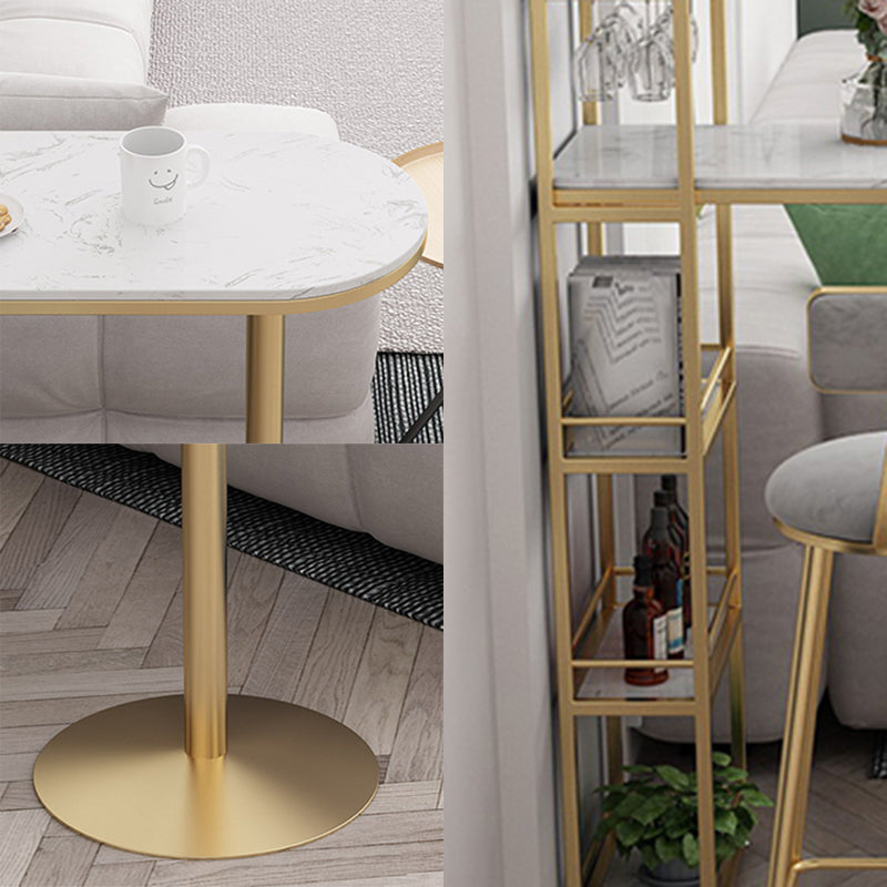 Contemporary Marble Counter Wine Table Double Pedestal Bistro Bar Height Cocktail Table