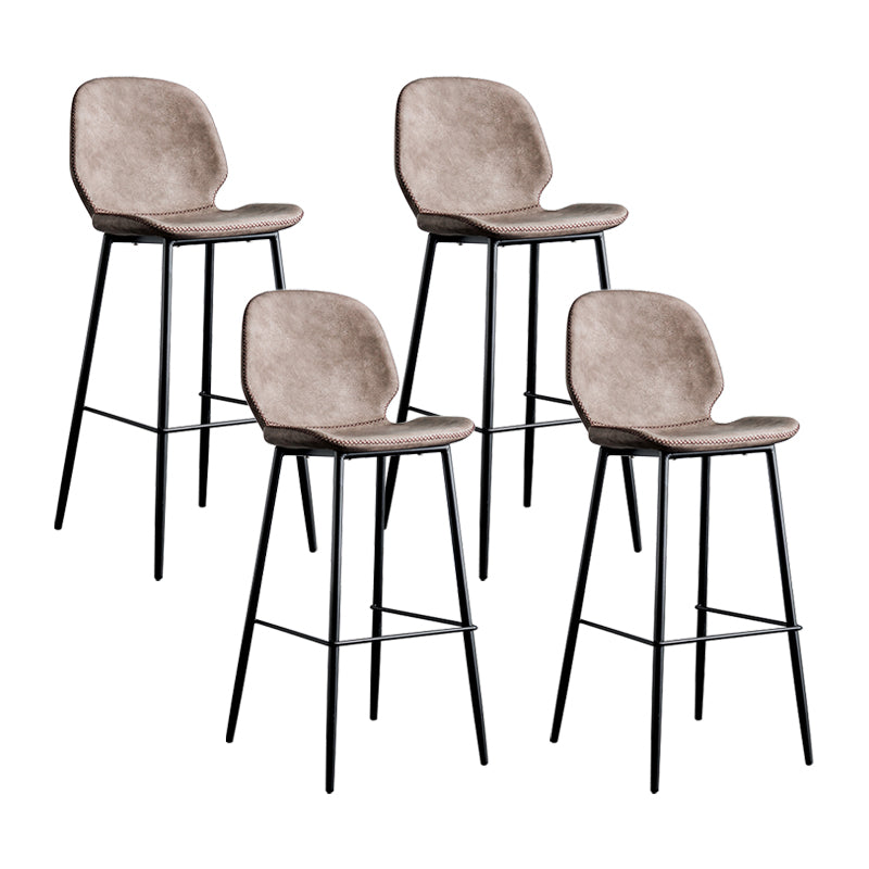 Modern Armless Backrest Counter Stool Iron Bedroom Bar Stool with Leather Cushion