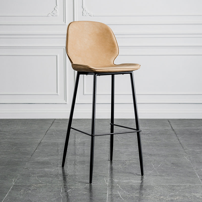 Modern Armless Backrest Counter Stool Iron Bedroom Bar Stool with Leather Cushion
