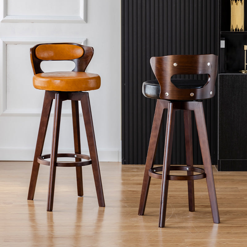 Contemporary Counter Round Bar Stool Armless Wood Bar Stool with Footrest