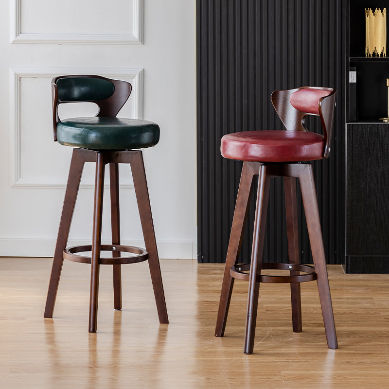 Contemporary Counter Round Bar Stool Armless Wood Bar Stool with Footrest