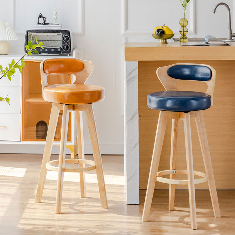 Contemporary Counter Round Bar Stool Armless Wood Bar Stool with Footrest