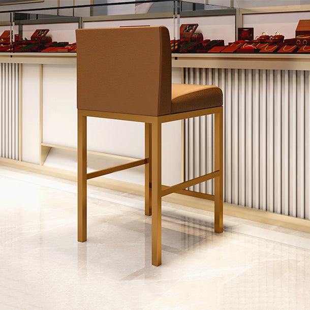 Taburete de bar con respaldo sin brazos Glam, taburete de bar de joyería de acero inoxidable con cojín