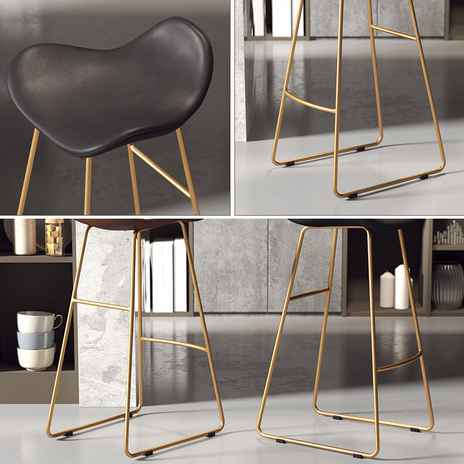 Glam Leather Bar Stools Patio Bar Stool with Iron Legs and Low Back