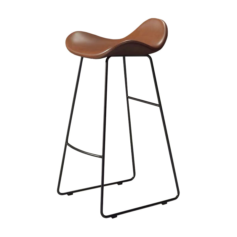 Glam Leather Bar Stools Patio Bar Stool with Iron Legs and Low Back