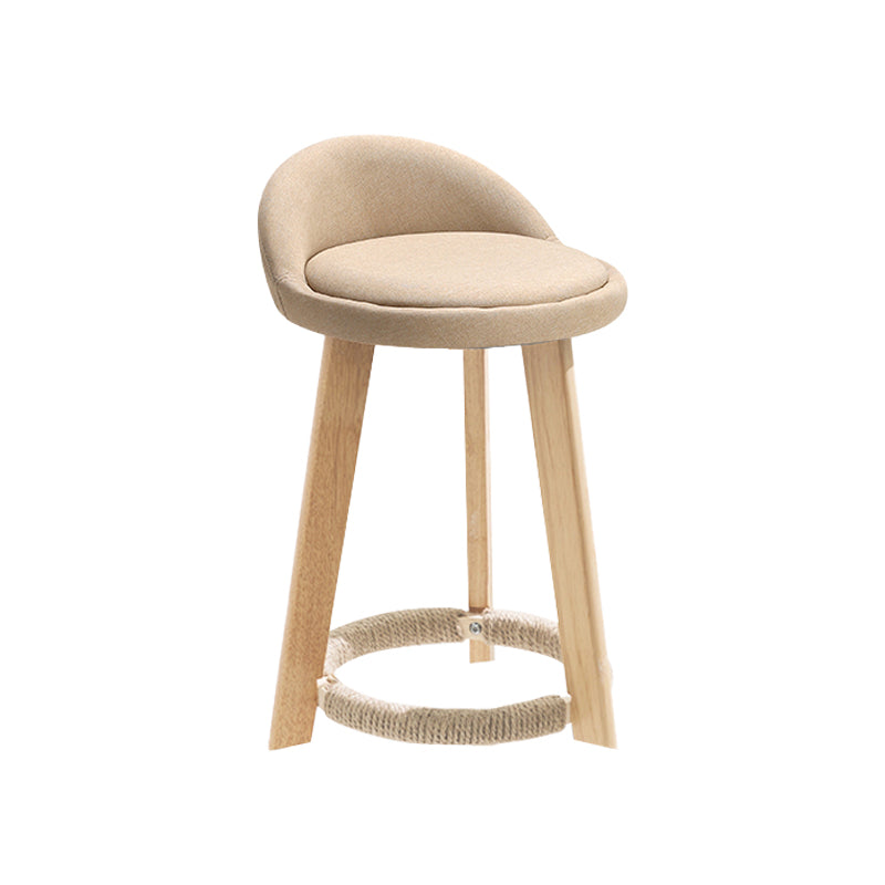 Moderner Barhocker mit Fußstütze aus Stoff für den Innenbereich, runder Thekenhocker mit niedriger Rückenlehne und Holzbeinen