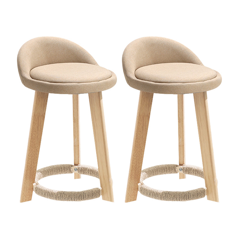 Taburete de bar con reposapiés de tela moderno, taburete redondo con respaldo bajo para interior con patas de madera