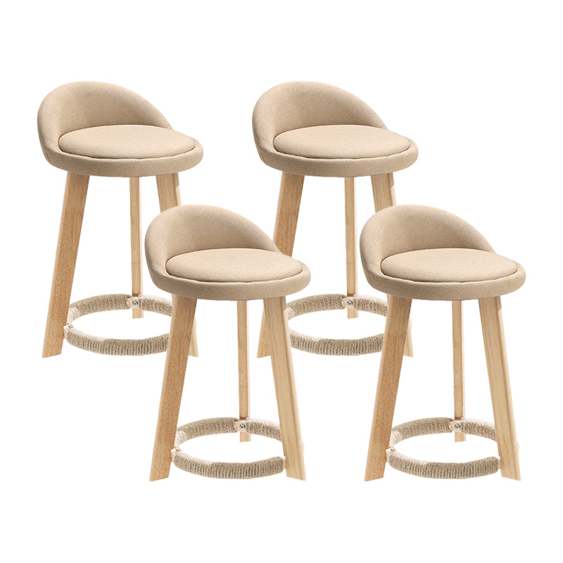 Taburete de bar con reposapiés de tela moderno, taburete redondo con respaldo bajo para interior con patas de madera