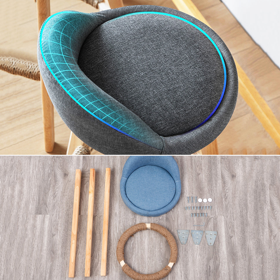 Taburete de bar con reposapiés de tela moderno, taburete redondo con respaldo bajo para interior con patas de madera