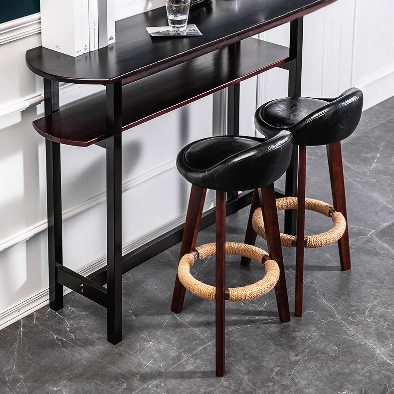 Taburete de bar con reposapiés de tela moderno, taburete redondo con respaldo bajo para interior con patas de madera