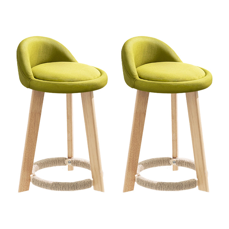 Taburete de bar con reposapiés de tela moderno, taburete redondo con respaldo bajo para interior con patas de madera