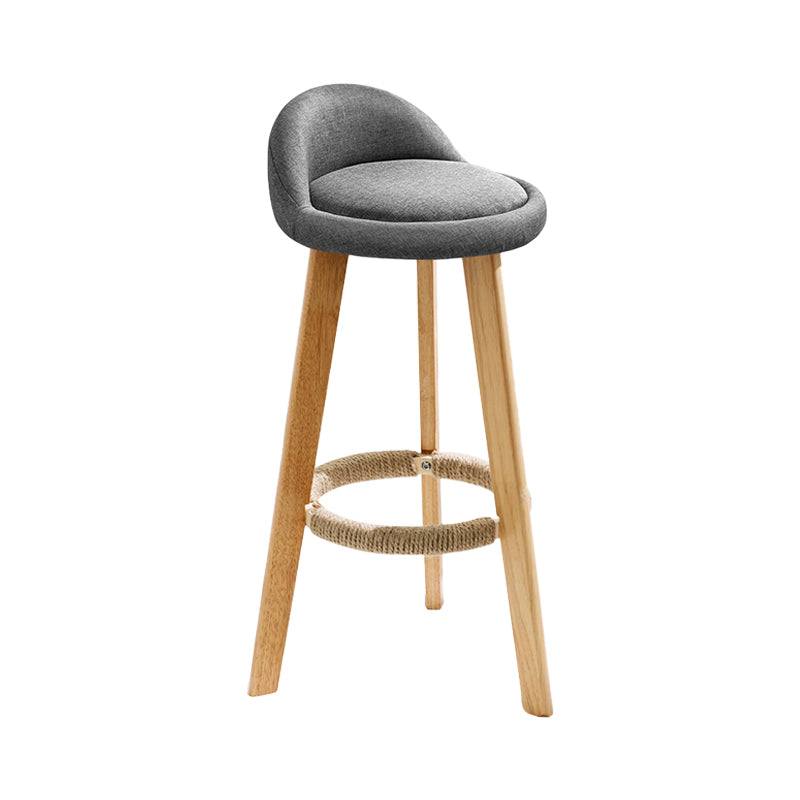 Taburete de bar con reposapiés de tela moderno, taburete redondo con respaldo bajo para interior con patas de madera