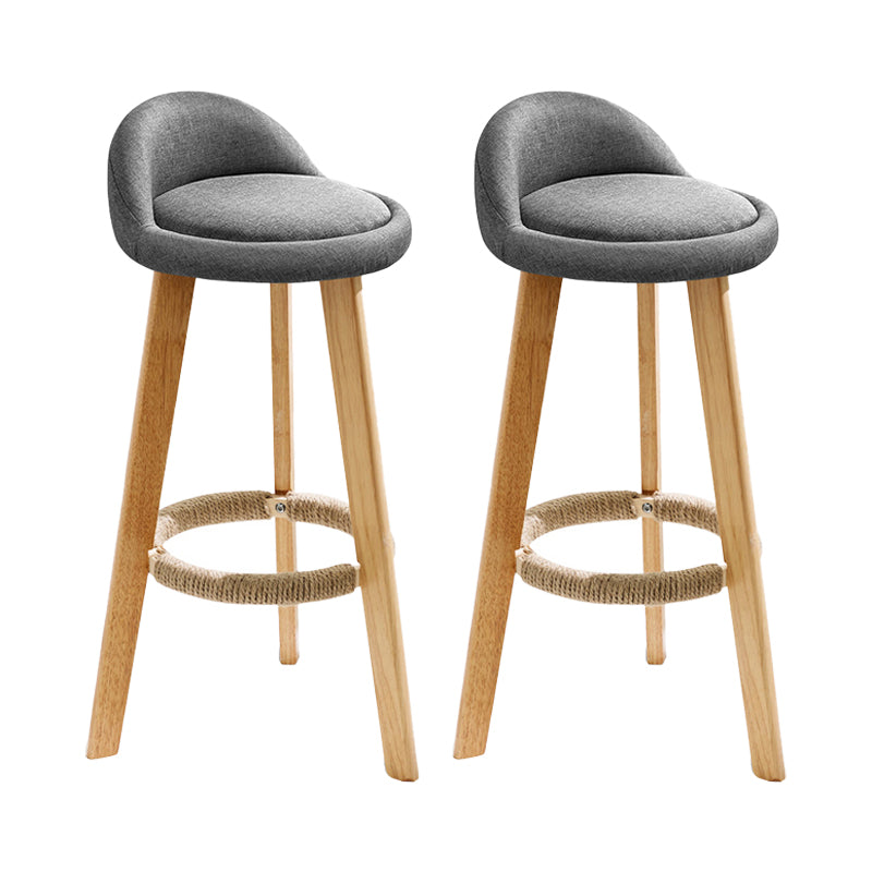 Taburete de bar con reposapiés de tela moderno, taburete redondo con respaldo bajo para interior con patas de madera