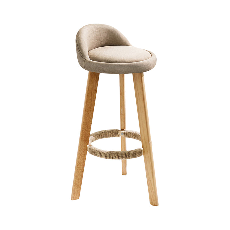 Taburete de bar con reposapiés de tela moderno, taburete redondo con respaldo bajo para interior con patas de madera