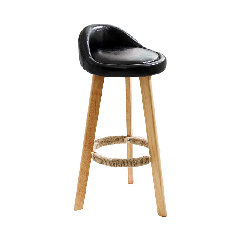 Taburete de bar con reposapiés de tela moderno, taburete redondo con respaldo bajo para interior con patas de madera
