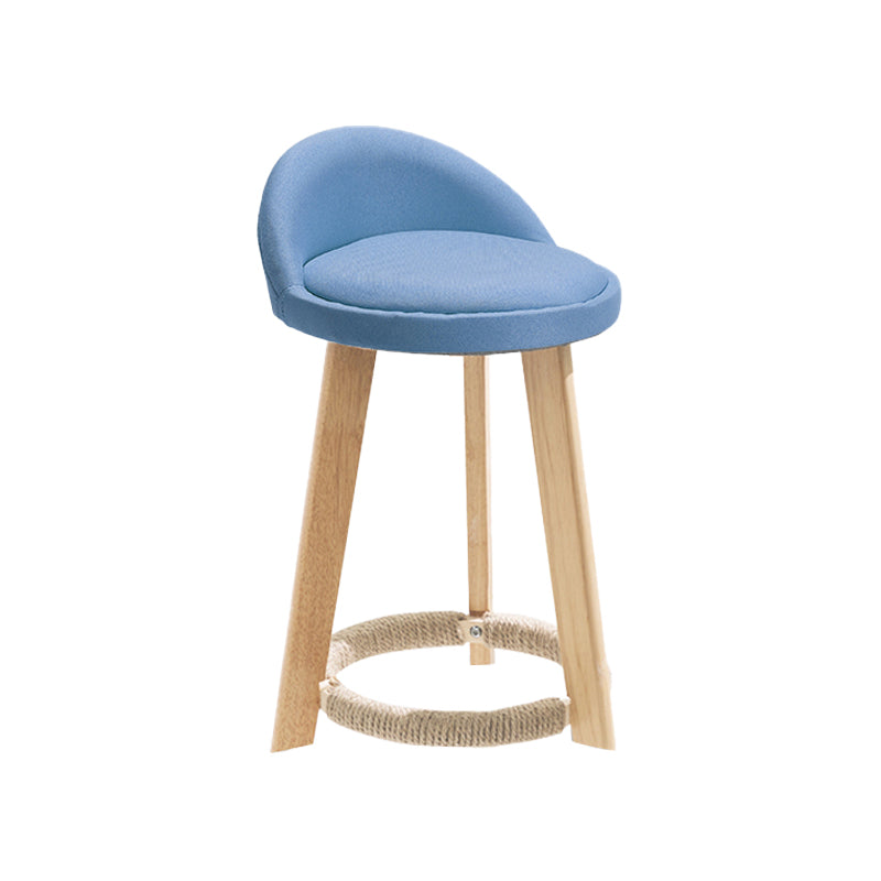 Moderner Barhocker mit Fußstütze aus Stoff für den Innenbereich, runder Thekenhocker mit niedriger Rückenlehne und Holzbeinen