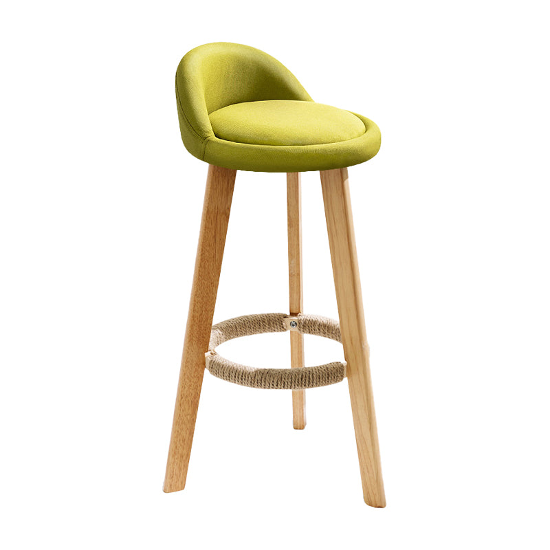 Taburete de bar con reposapiés de tela moderno, taburete redondo con respaldo bajo para interior con patas de madera