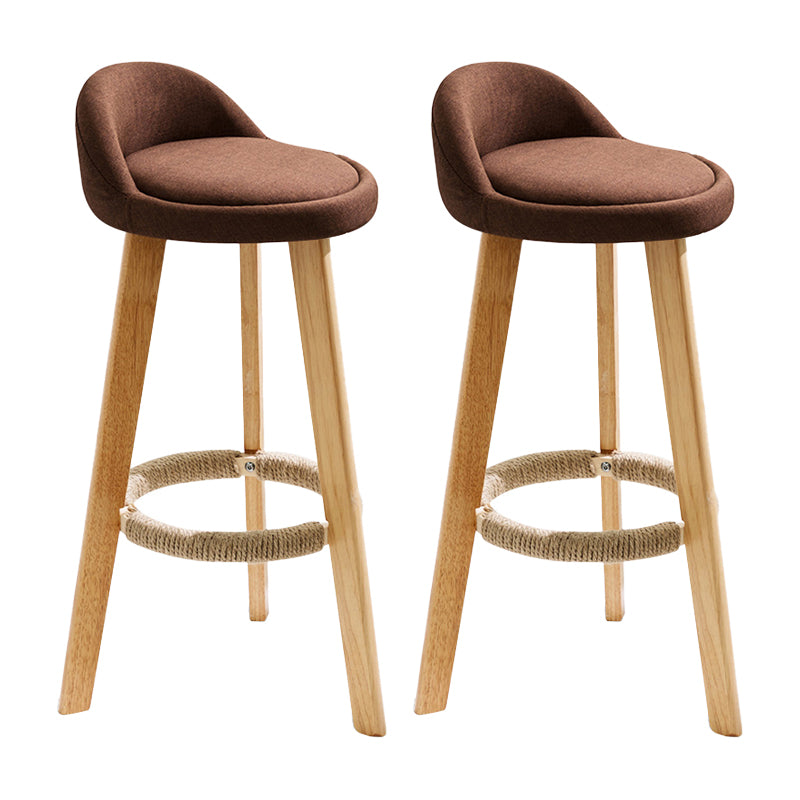 Taburete de bar con reposapiés de tela moderno, taburete redondo con respaldo bajo para interior con patas de madera