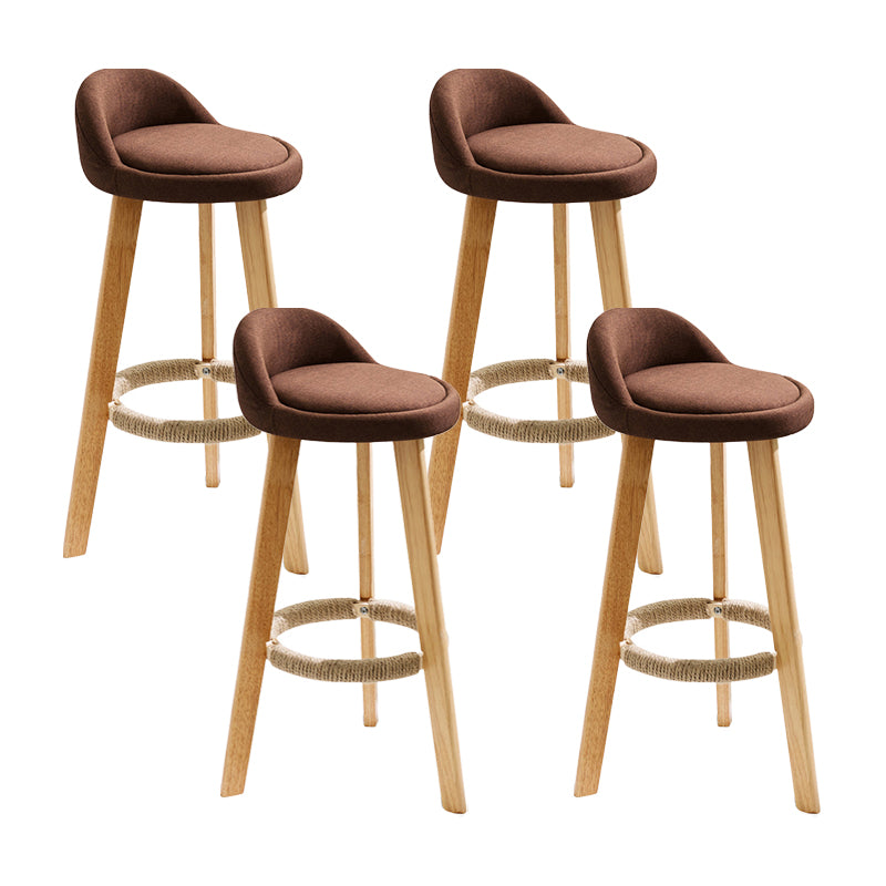Taburete de bar con reposapiés de tela moderno, taburete redondo con respaldo bajo para interior con patas de madera