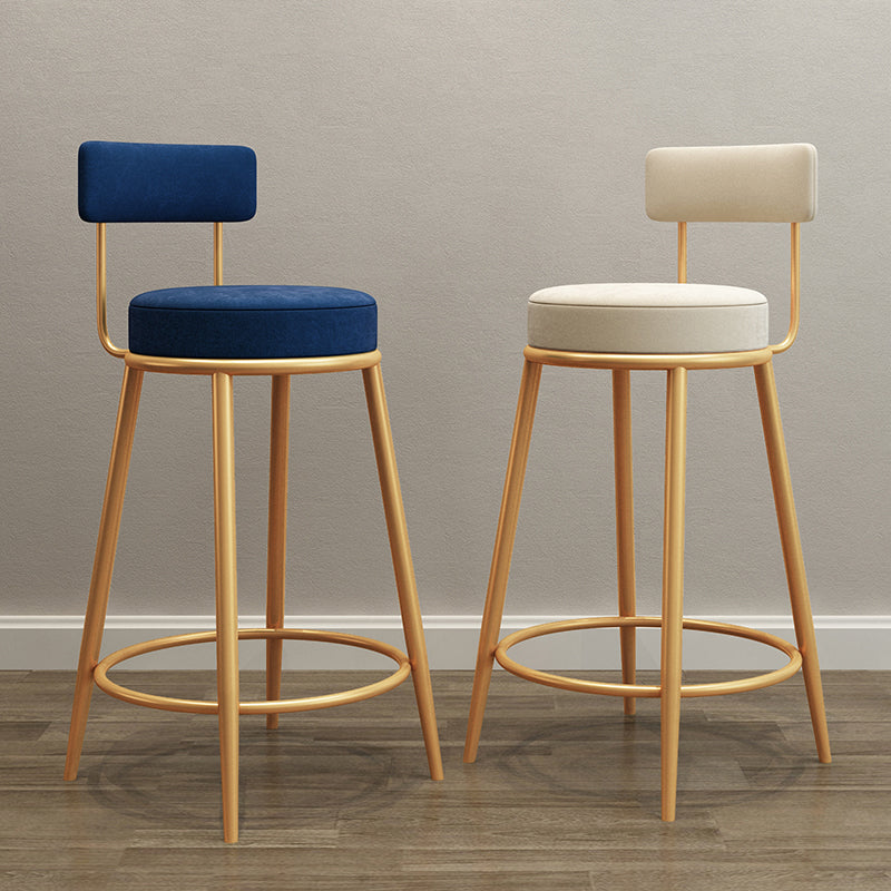 Tabouret de barre de pied rond glamour Velvet Low Back Back Intérieur Counter avec des jambes dorées