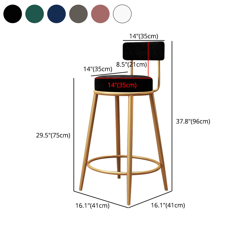 Tabouret de barre de pied rond glamour Velvet Low Back Back Intérieur Counter avec des jambes dorées