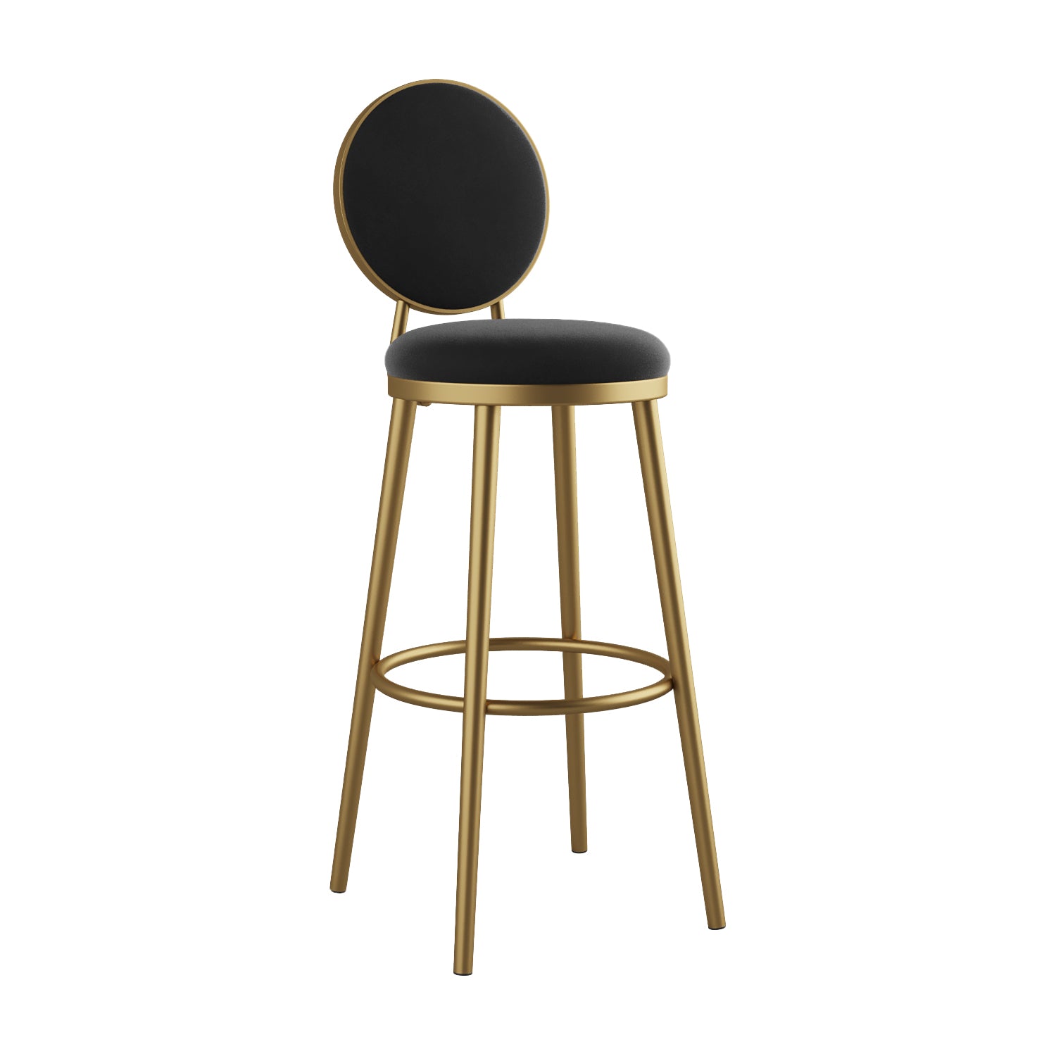 Glam Bar Stools Iron Gold Velvet Bar Stool with Metal Base Low Back